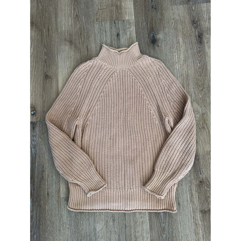 J. Crew Minimalist Mock Neck Pullover Sweater Womens M Tan Cotton Shaker Knit